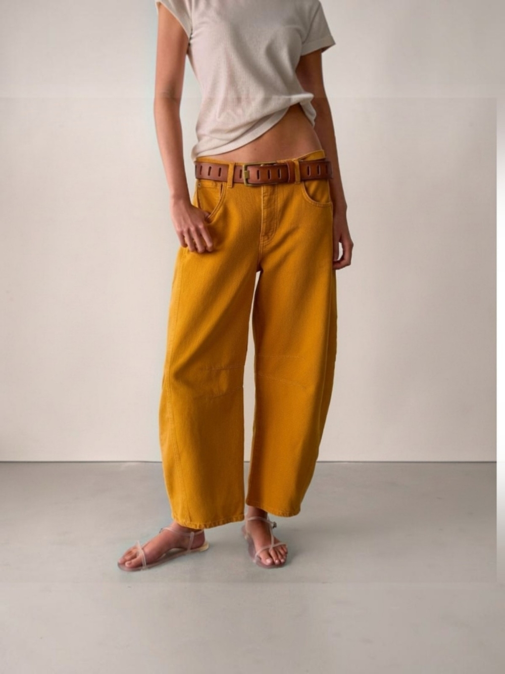 Free People We The Free Good Luck Barrel Jeans Mustard Size 26 NWOT